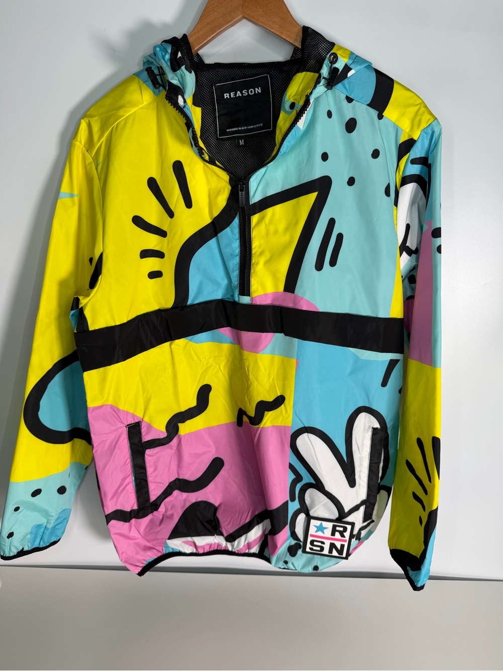 Reason Multicolor Peace Sign Pop Art Anorak Windbreaker Size M